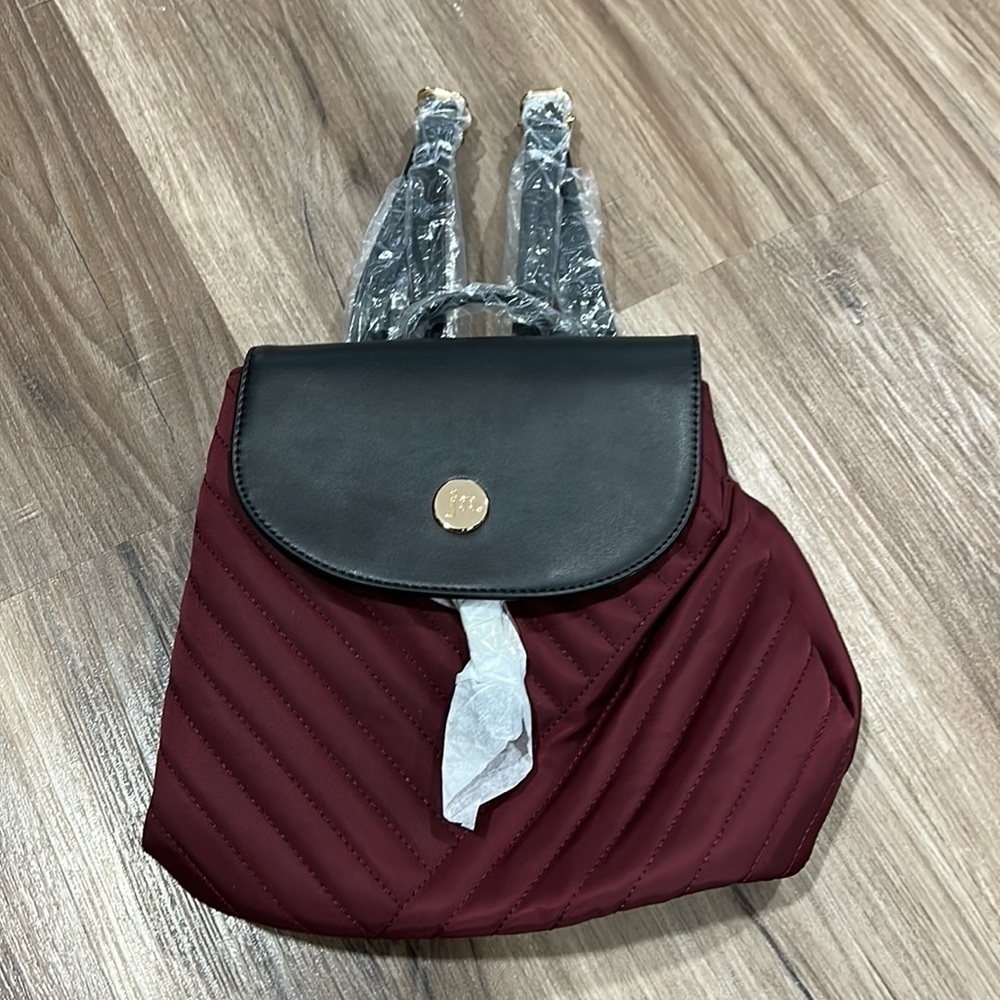 Jessica Moore Berry And Black Quilted Nylon Backpack NWT